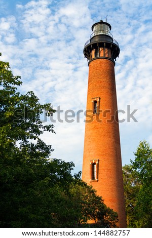 The Currituck Beach Lighthouse in Carolla, North Carolina was left unpainted to distinguish it from other lighthouses on the Atlantic Coast giving one an appreciation for the number of bricks used.