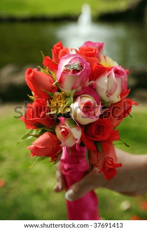 stock photo Wedding Bouquet with diamond ring