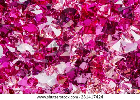 Closeup photo of many small ruby and diamond stones, luxury background