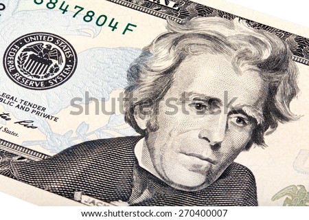 President Jackson on the twenty dollar bill stacked shot.