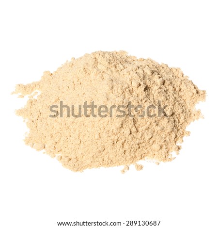 Pile of Ground Ginger (Zingiber officinale) isolated on white background.