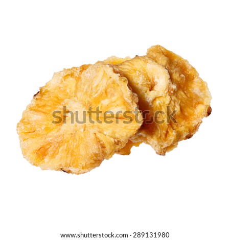 Dried pineapple isolated on white background.