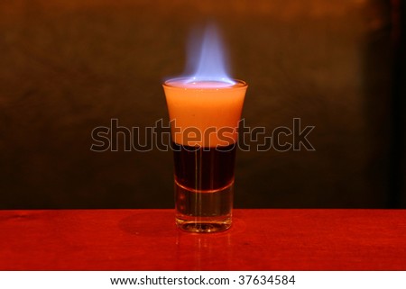 Flaming B-52, the top layer is ignited, producing a blue flame.