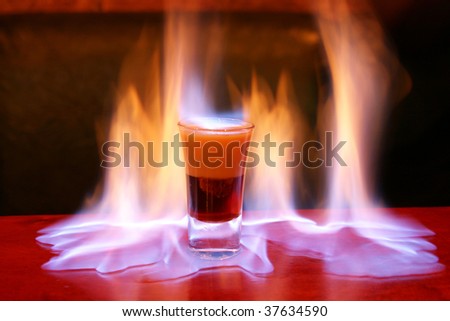 Flaming B52, the top layer is ignited, producing a blue flame.