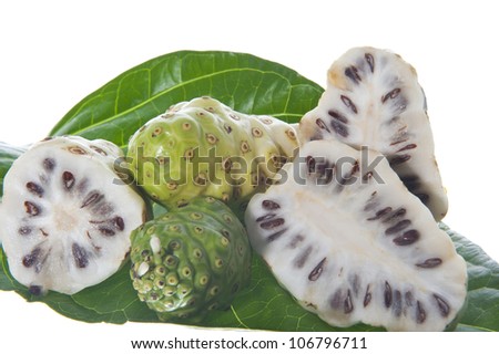 morinda citrifolia fruit on a white background