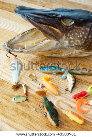 Fishing trophy with metallic lures