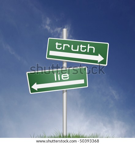 truth and lies direction board on blue sky background