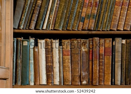 Row of Antique Books in Library
