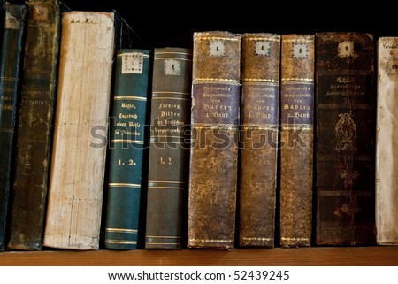 Row of Antique Books in Library