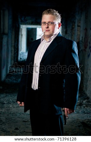 stylish young man with gun