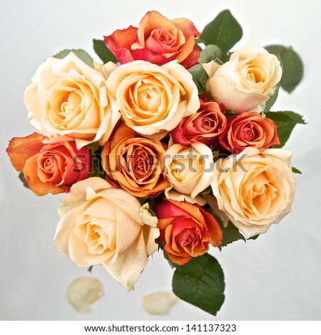 Cream orange and peach roses in a bunch