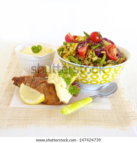 Rice salad with fish and mayonnaise