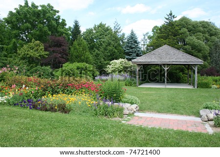 stock photo Colorful garden with wedding pavillion colorful garden wedding