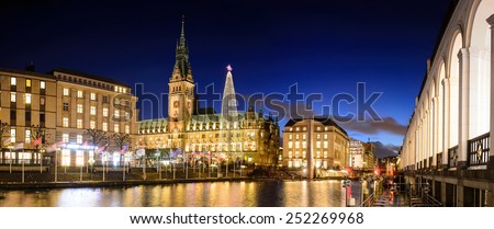 Hamburg Christmas Panorama. Town Hall