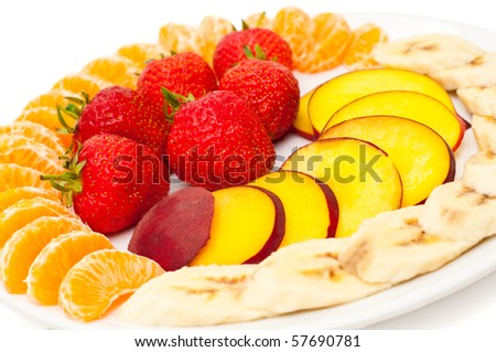 closeup of fresh slices of fruit on a plate