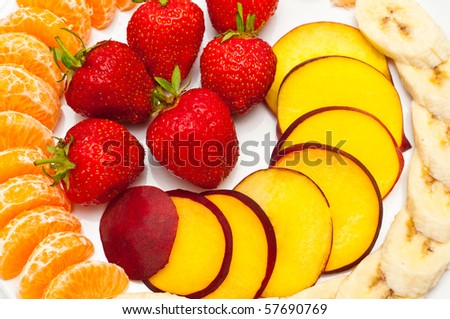 closeup of fresh slices of fruit on a plate