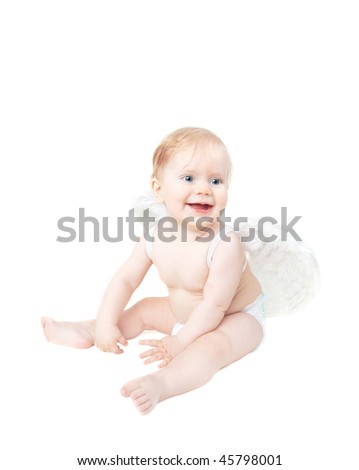 stock photo Adorable valentine baby angel isolated on white