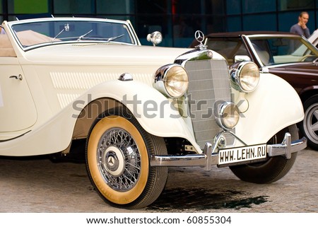 stock photo MOSCOW MAY 15 Vintage ivory MercedesBenz 320 cabriolet A 