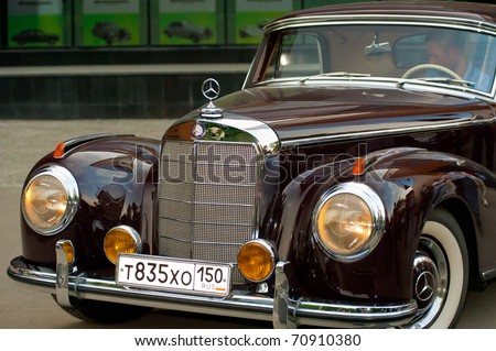 stock photo MOSCOW MAY 15 vintage Mercedes on exhibition at at Mercedes 