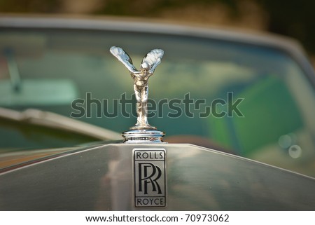MOSCOW,RUSSIA-JULY 10: Rolls-Royce emblem logo on display at the start annual Rally of classical cars  \