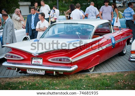 Moscow RussiaJuly 31 Red Cadillac At Vi Race Of Vintage Cars'Night 