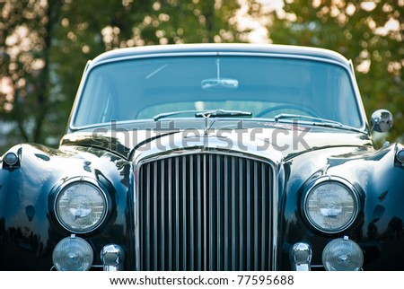 stock photo MOSCOW JULY 31 Bentley Black Claccic on exhibition parking