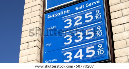 Sign showing high price of gasoline in the USA starting to rise