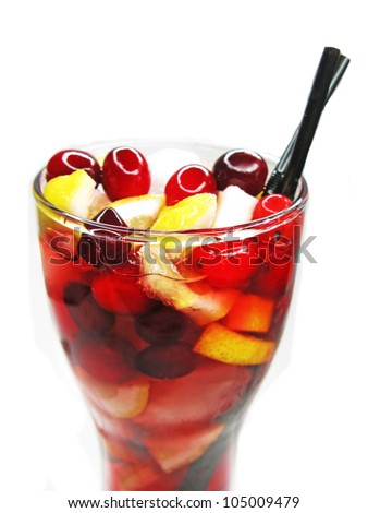 fruit red juice drink with ice and cherry
