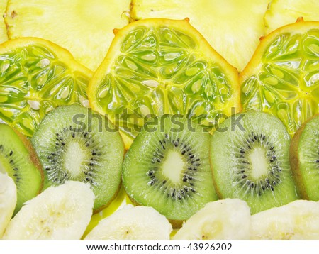 kiwano pineapple kiwi banana slices isolated isolated