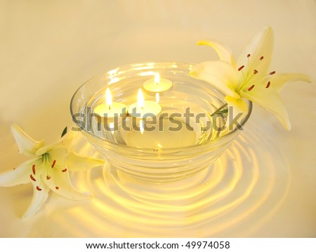 spa lit candles lilies flowers health-care treatment