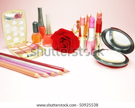 lipsticks rose eye shadows pencils nail polishers lip gloss powder