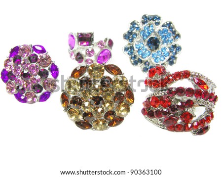 stock photo many jewelry ring with crystals isolated on white background