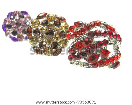 stock photo many jewelry rings with crystals isolated on white background
