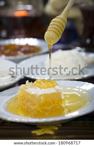 Honey drip on honeycomb