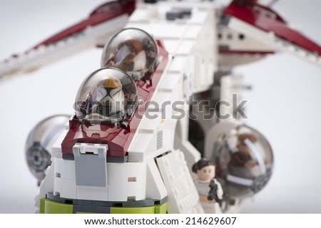 Ankara, Turkey - April 24, 2014: Lego Star Wars Republic Gunship on white background
