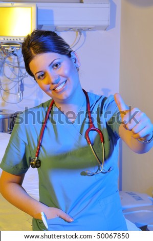 Beautiful nurse at hospital emergency room intensive care - a series of emergency room photos.