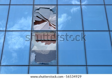 Shattered glass of an office building