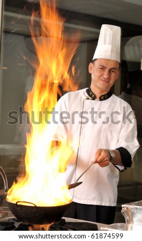 Professional cook preparing food on flame motion blurred - a series of RESTAURANT images.