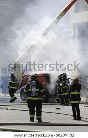Firefighters extinguishing fire in building - a series of FIRE images.