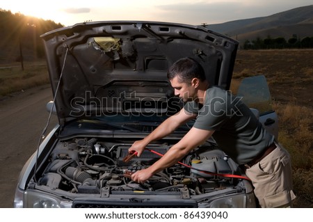 Start   Jumper Cables on Adult Man Using Jumper Cables To Start A Car Battery 86439040 Jpg