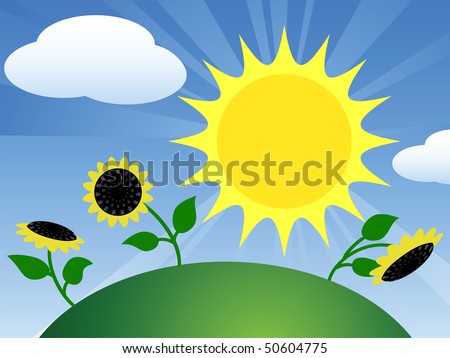 Sunflower Field Painting. stock vector : sunflower field