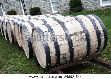 Oak barrels for aging whiskey or bourbon