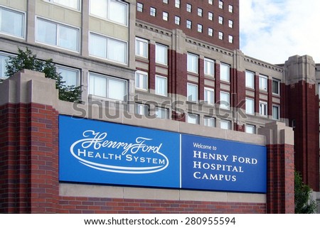 DETROIT, MI-MAY, 2015:  The Henry Ford Health System is one of the largest medical providers in the Detroit area.  This is the original hospital where it was founded by Henry Ford.