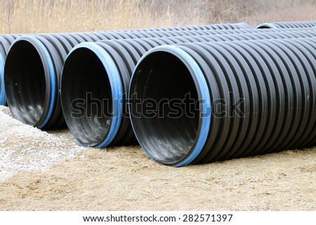 Composite sewer pipe at the construction site.