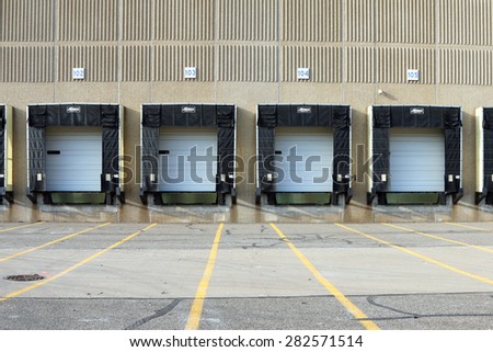 DETROIT, MI-MAY, 2015:  Empty truck docks at a warehouse.