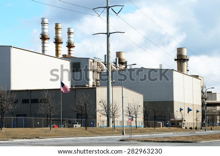 DEARBORN, MI-MAY, 2015:  Power generating plant at the Ford Motor Company's Rouge industrial complex.