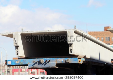 DETROIT, MI-MAY, 2015:  Pre made bridge support structures being transported to the job site.