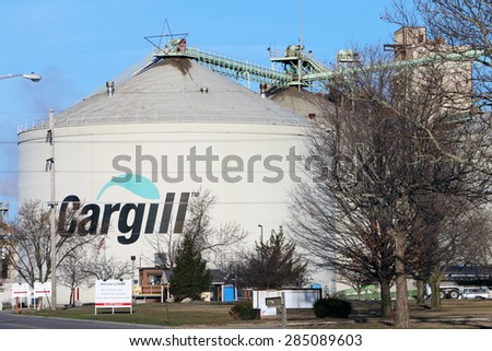 TOLEDO, OH-MAY, 2015:  Large grain agricultural silos owned by Cargill, the largest privately owned corporation in the United States.  Cargill employs over 150,000 people.