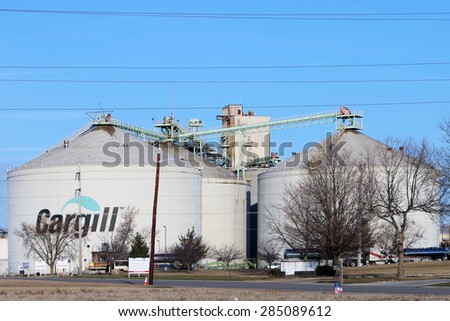 TOLEDO, OH-MAY, 2015:  Large grain agricultural silos owned by Cargill, the largest privately owned corporation in the United States.  Cargill employs over 150,000 people.