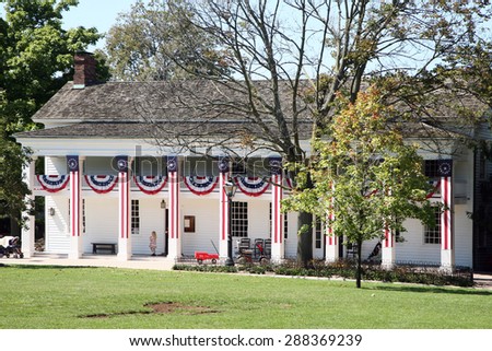 DEARBORN, MI-JUNE, 2015:  Colonial hotel and restaurant decorated with American flags.